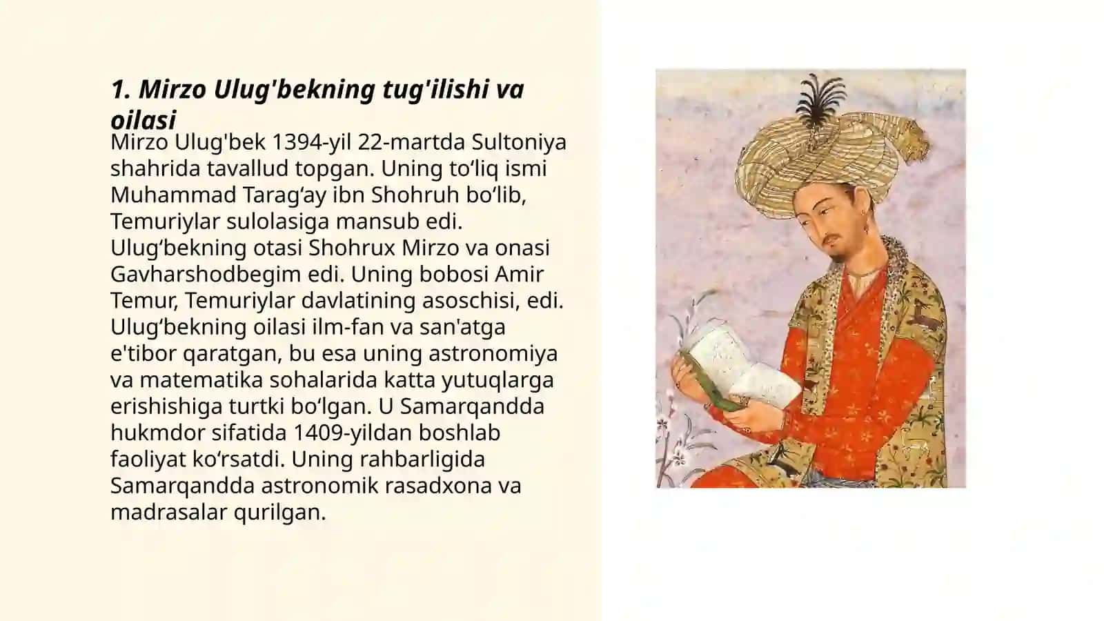 Mirzo Ulugʼbekni hayoti haqida 3