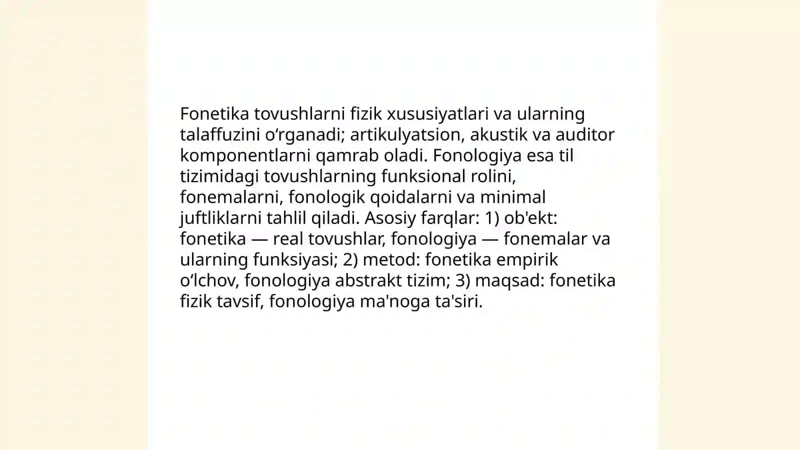 Tilning fonetik-fonologik sathi. Fonetika aspektlari 3