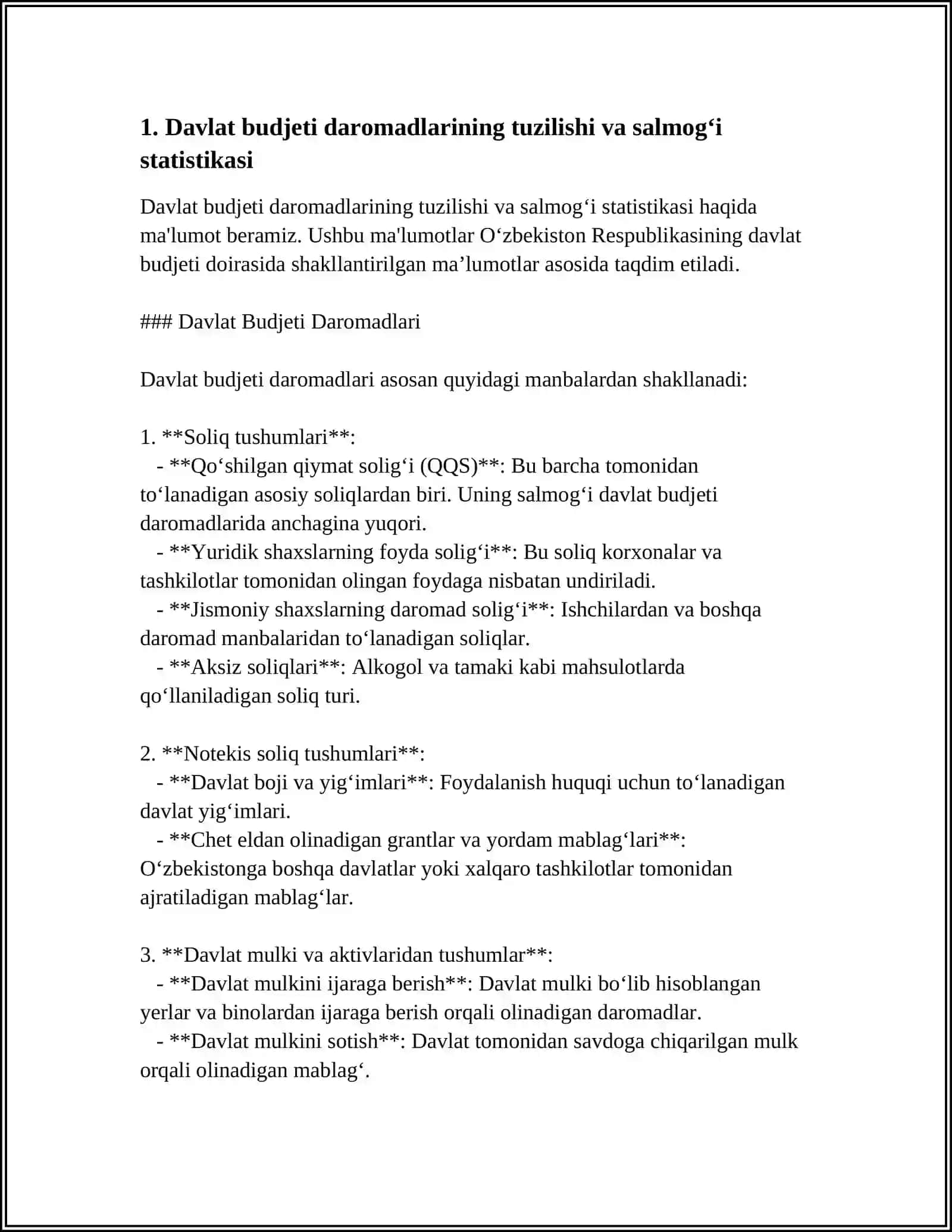 DAVLAT BUDJETI DAROMADLARI VA XARAJATLARI STATISTIKASI 3