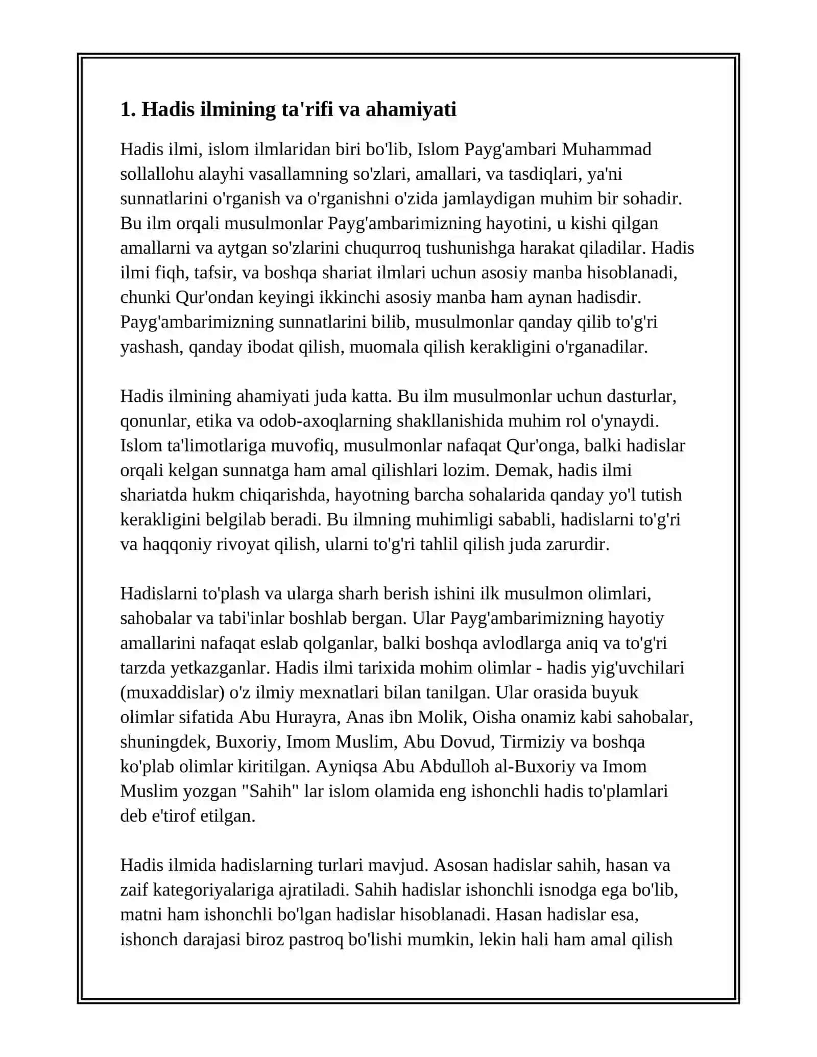 HADIS ILMI VA HADISSHUNOSLIK HADISLARNING TURLARI.BUYUK HADISSHUNOS OLIMLAR 3