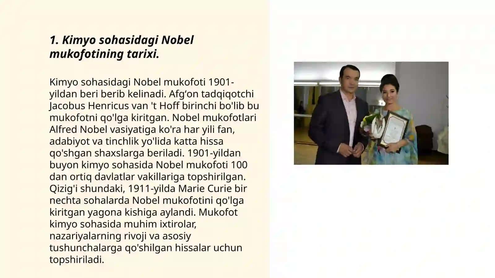 Kimyo sohasidagi Nobel mukofoti sovrindorlari va yutuqlari 3