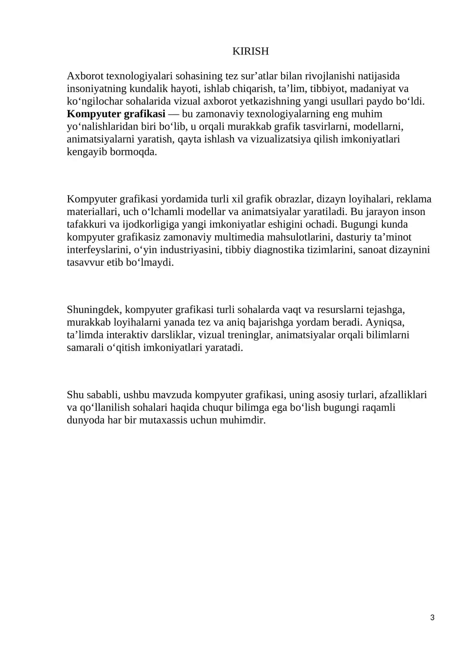 Kompyuter grfikasi va ularning turlari imkoniyatlari 3