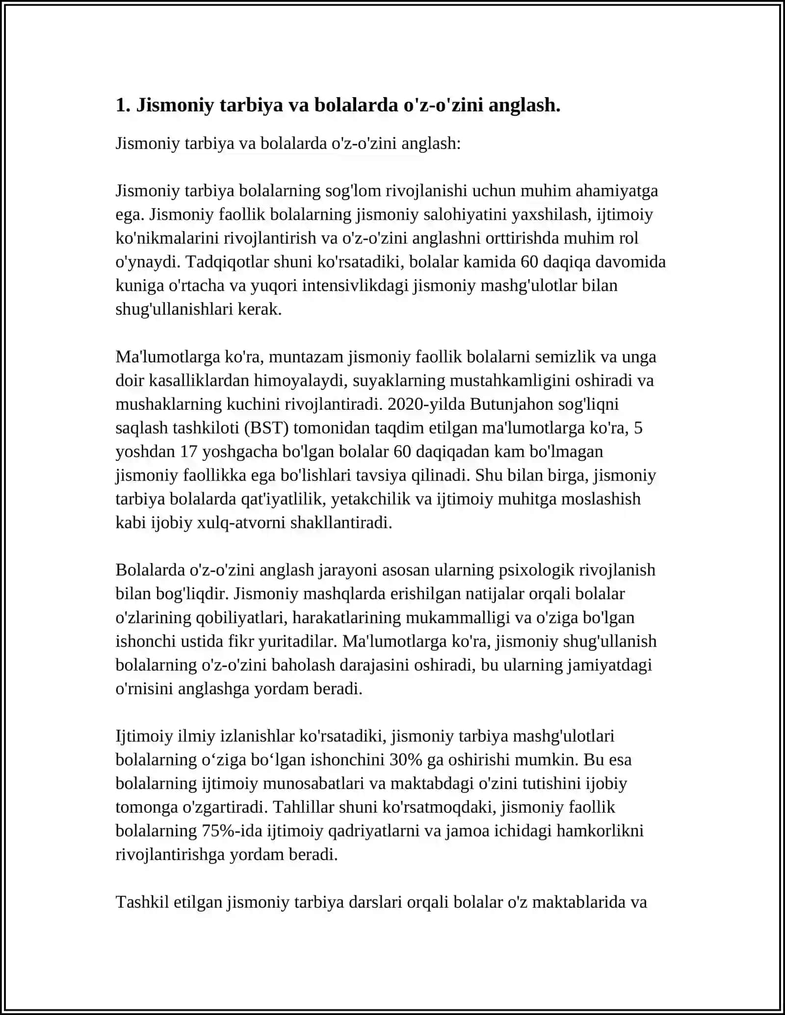 Jismoniy Tarbiya va Bolalarda O'z-O'zini Anglash 3
