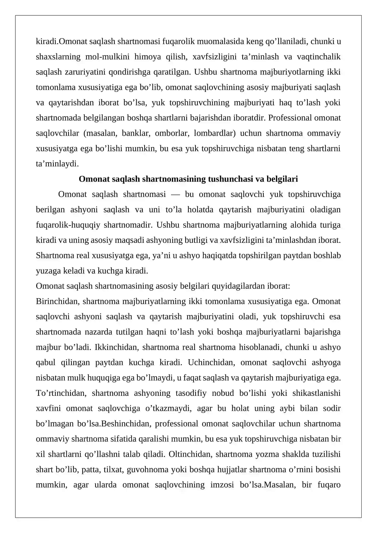 Omonat saqlash shartnomasida javobgarlik va zarar qoplash masalalari 3
