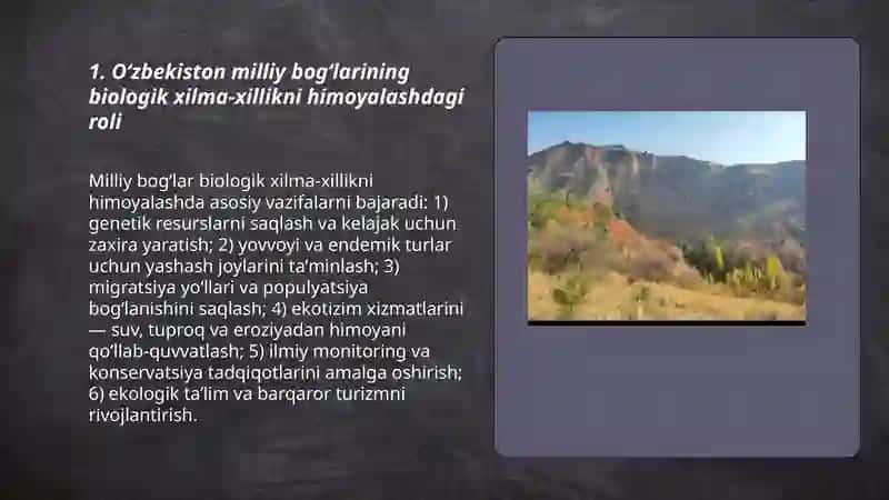 Oʻzbekistonning milliy bogʻlari va qoʻriqxonalarining ekologik ahamiyati 3