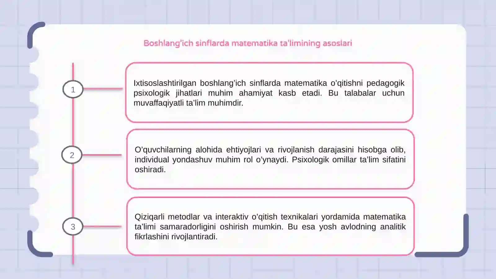 Ixtisoslashtirilgan boshlang’ich sinflarda matematika o’qitishni pedagogik psixologik jihatlari 3