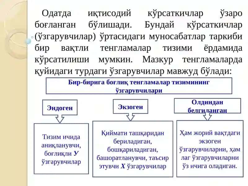 Тенгламалар тизими кўринишидаги эконометрик модел 3
