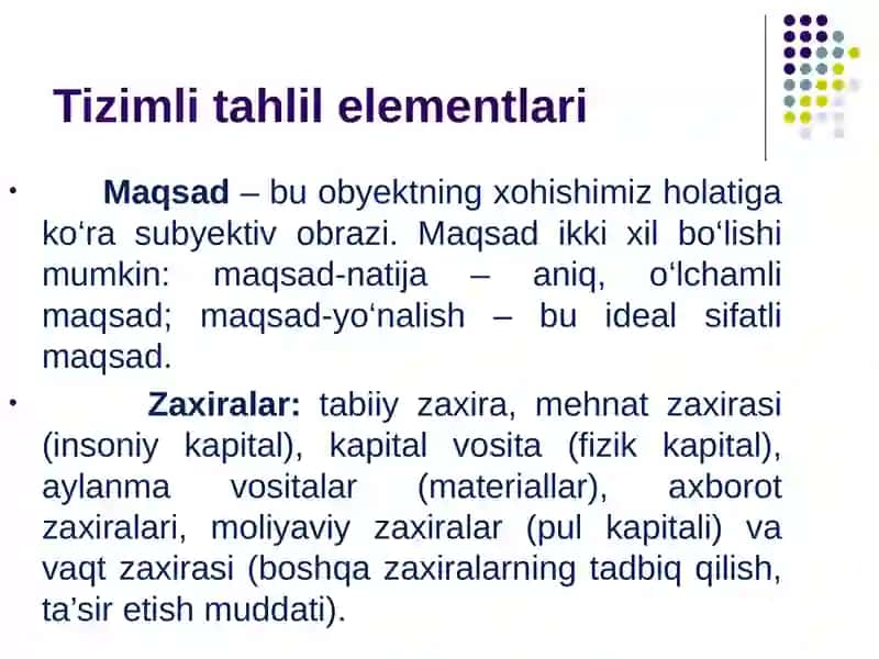 Tizimli tahlil elementlari va usullari 3