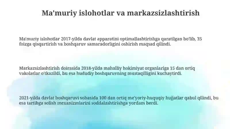 Mustaqillik yillarida davlat boshqaruvi tizimida amalga oshirilgan islohotlar 3