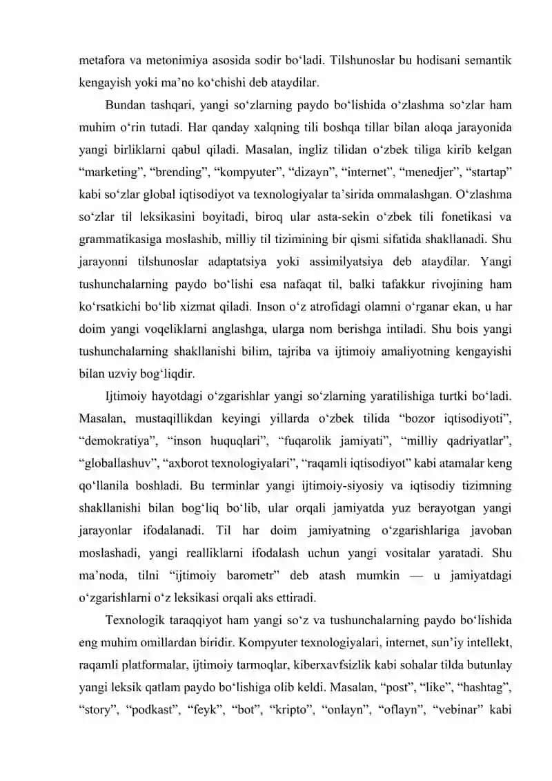 Yangi so‘zlar, tsuhunchalar, abstrak tushunchalar, atoqli otlar, atamalar grammatik toifalar uchun yangi ishoralarning shakllanishi 3