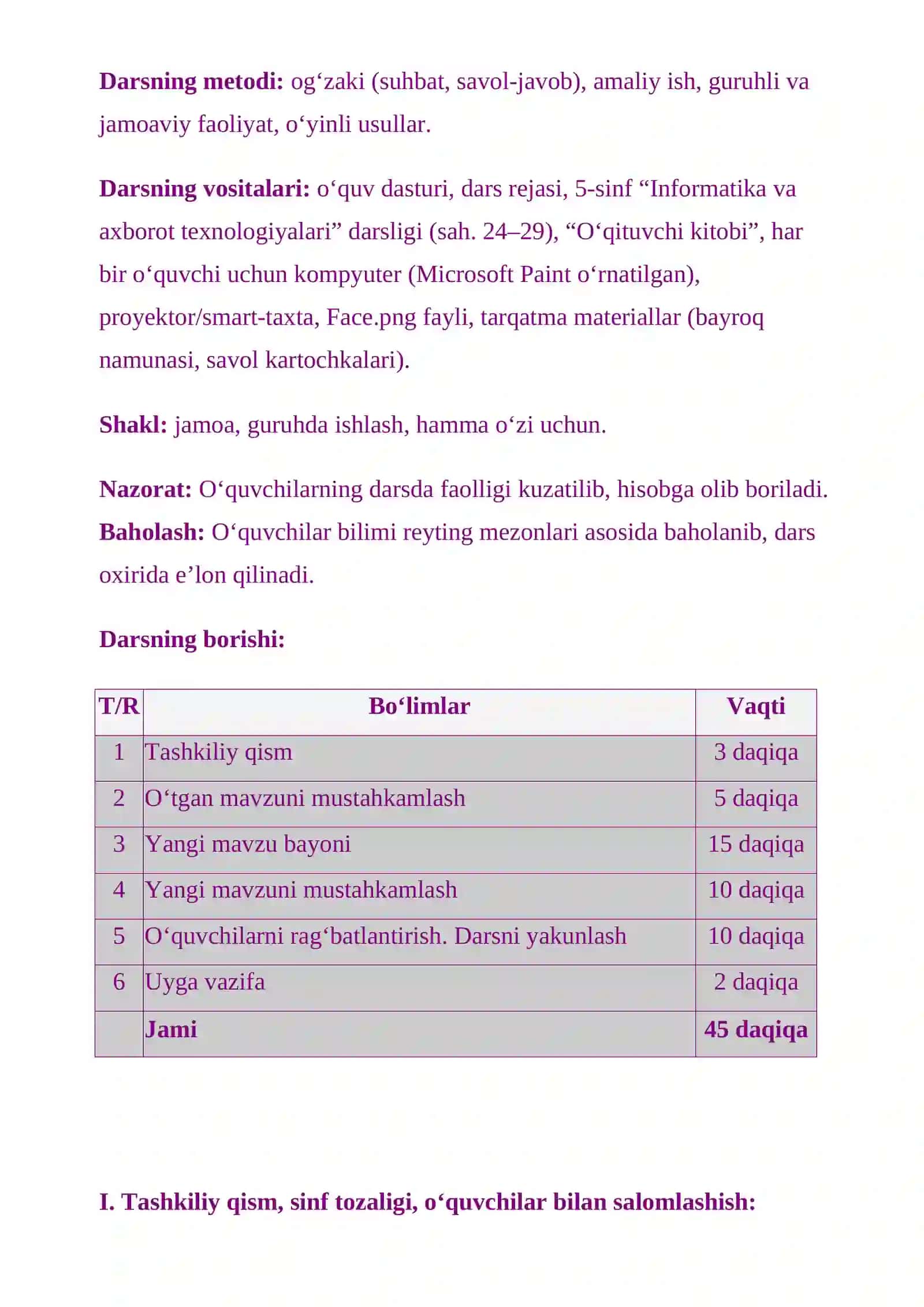 Tasvirlar bilan ishlash (Microsoft Paint dasturida Line va Pencil uskunalaridan foydalanish) 3