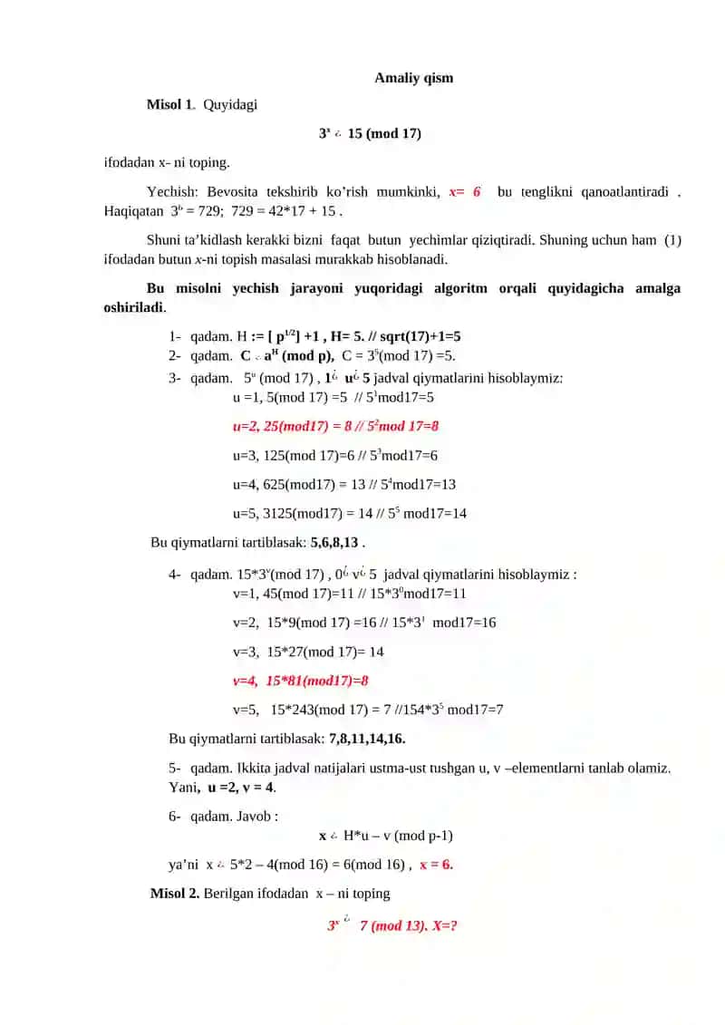 Diskret logarifmlash muammosini bartaraf etuvchi algoritmlar 3