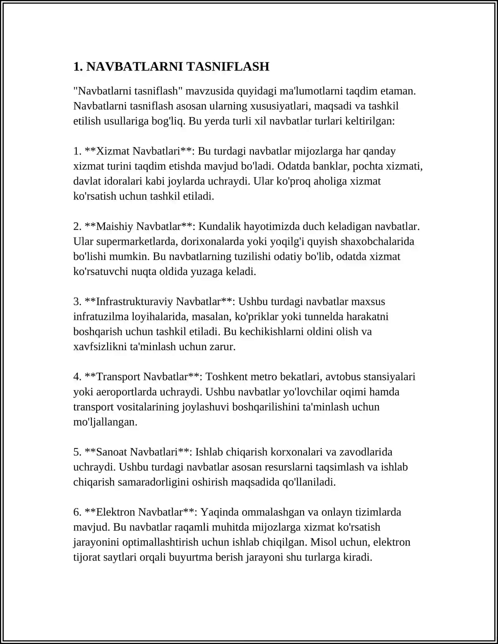 NAVBAT. NAVBATNI MASSIV YORDAMIDA TASVIRLASH VA ULAR USTIDA AMAL BAJARISH ALGORITMLARI 3