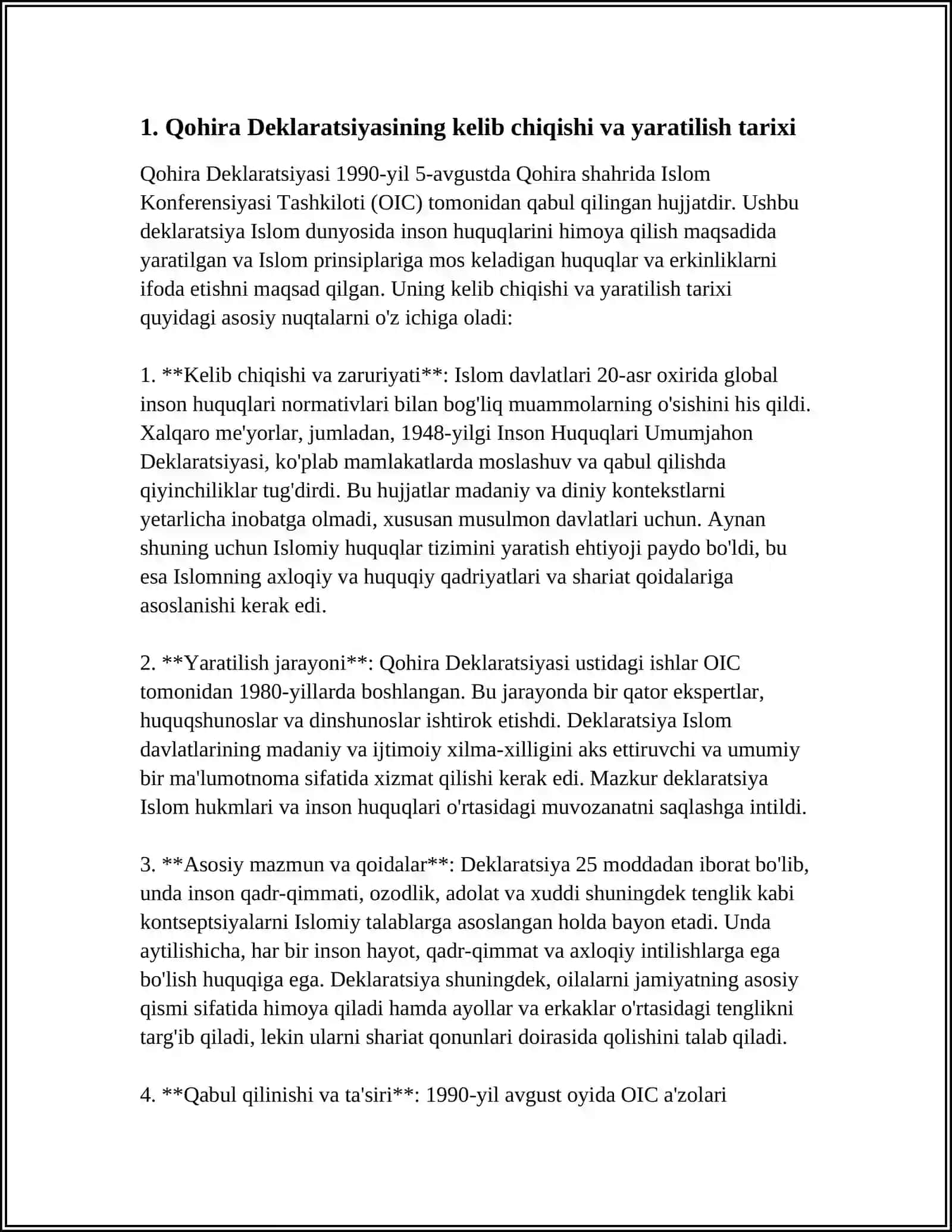 Qohira Deklaratsiyasi Tarixi va Mazmuni Borasida Tahliliy Maqola Tayyorlash 3