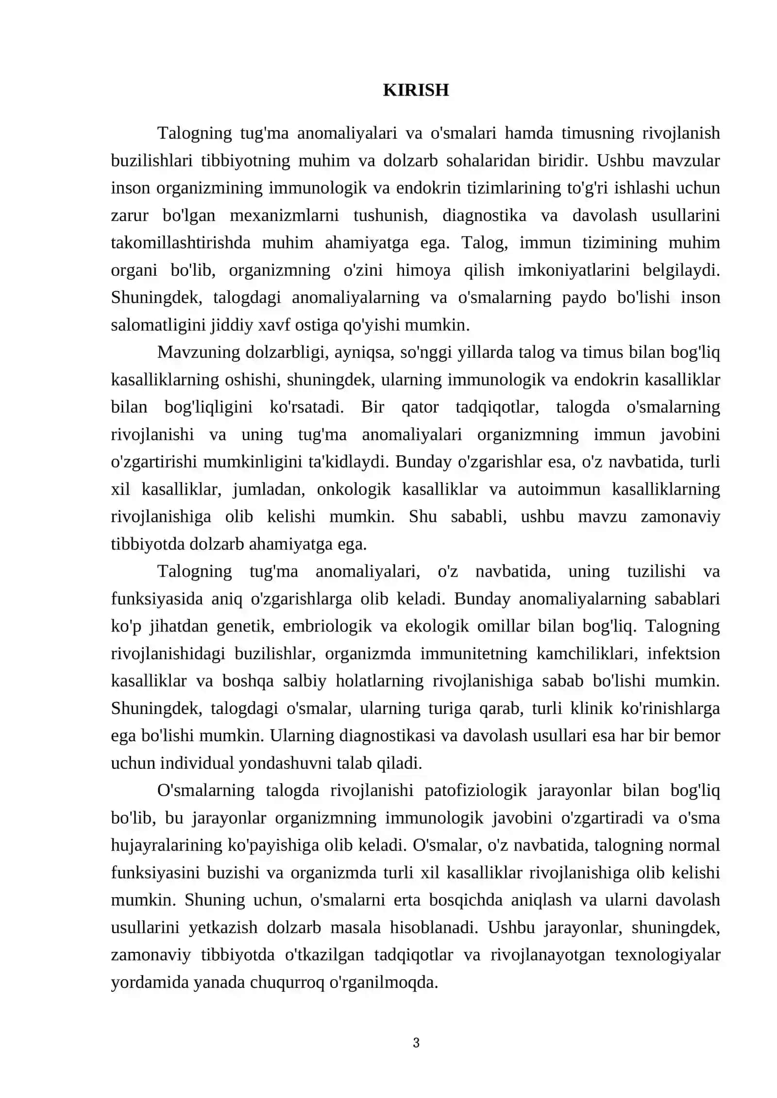 Talogning tug'ma anomaliyalari va o'smalari. Timusning rivojlanish buzilishlari 3