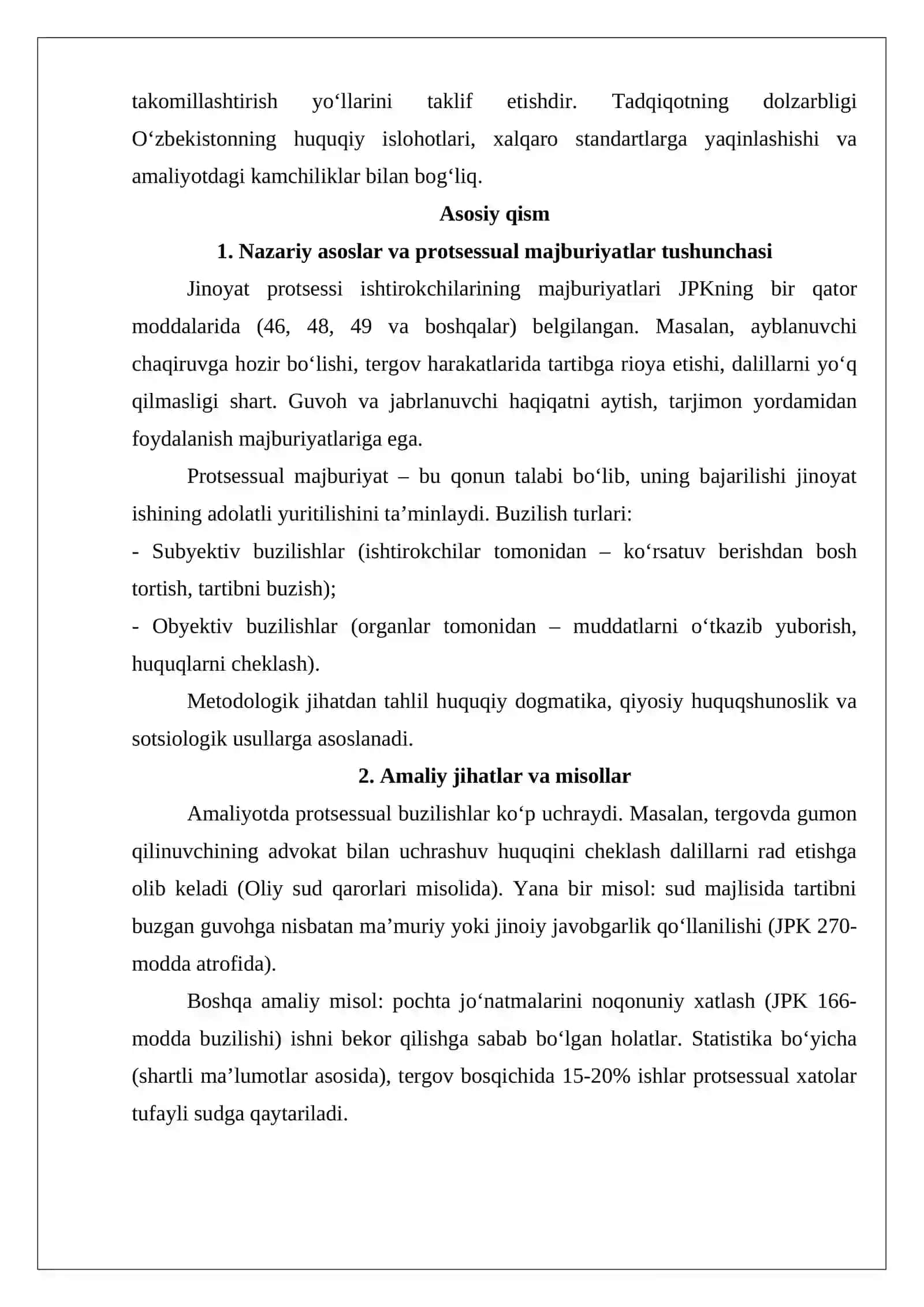 Surishtiruv, dastlabki tergov va sudda protsessual majburiyatlar hamda tartibni buzganlik uchun javobgarlik 3