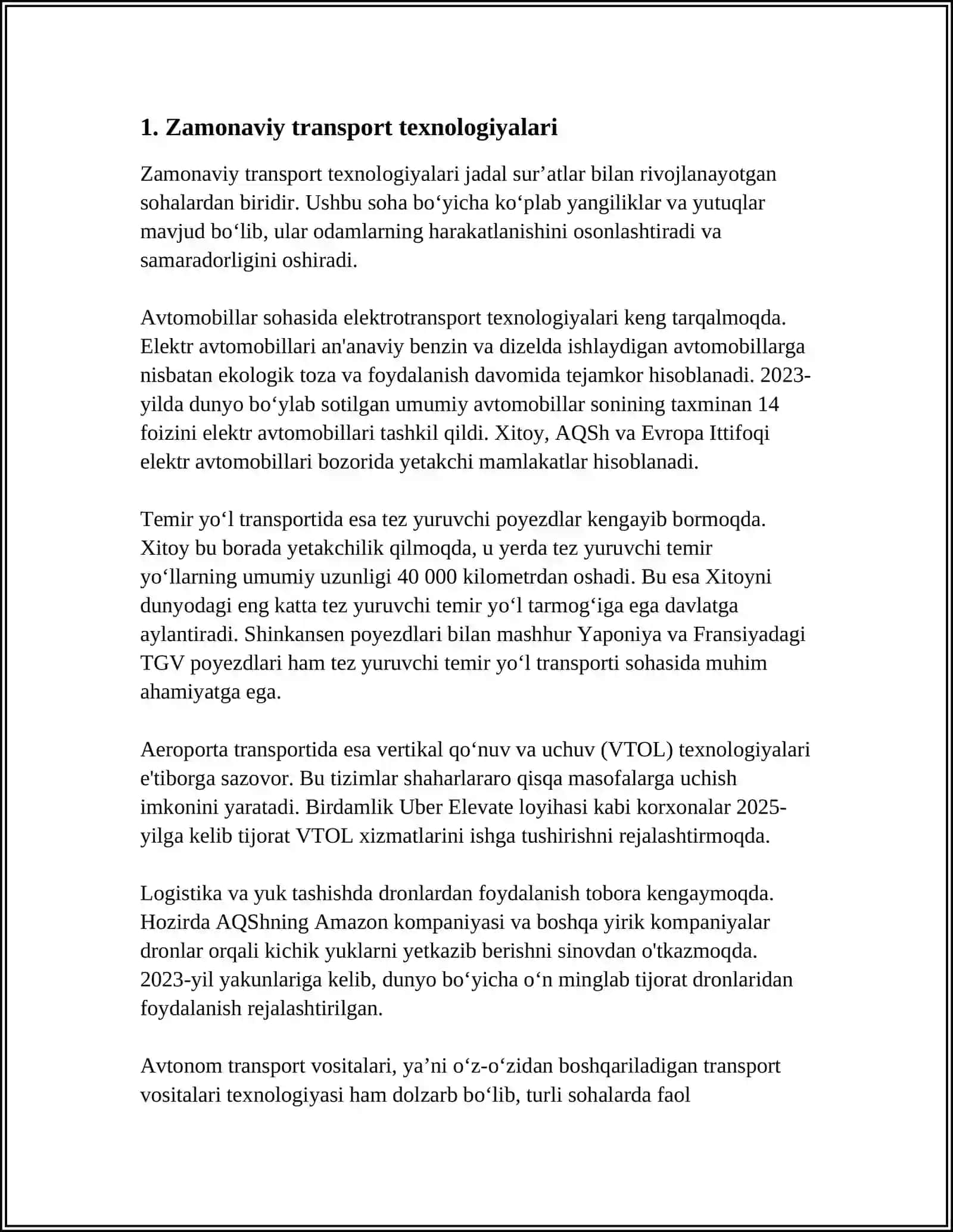 TRANSPORT VA SAYYOHLIK INFRATUZILMASIDA TEXNOLOGIYALARINING RO'LI 3