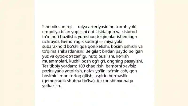 Sudirgi va sudirgi vaqtdagi tez tibbiy yordam. Davo choralari. 3