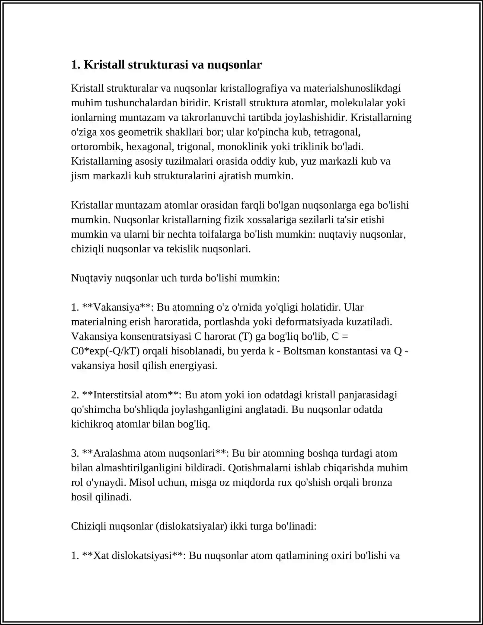 KRISTALL PANJARANING NUQSONLARI VA MATERIALLARNING XOSSALARIGA TAʼSIRI 3