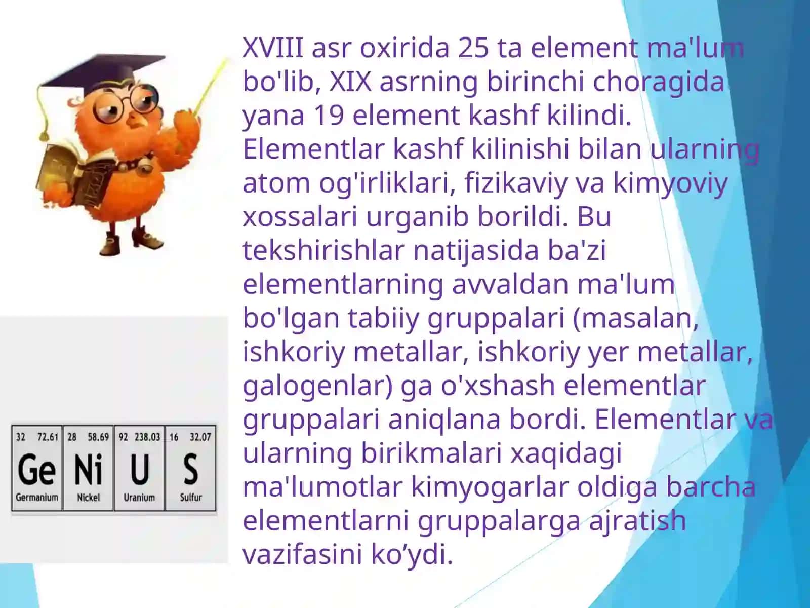 D.I.MENDELEYEVNING ELEMENTLAR DAVRIYQONUNI VA KIMYOVIY ELEMENTLAR DAVRIY SISTEMASI 3