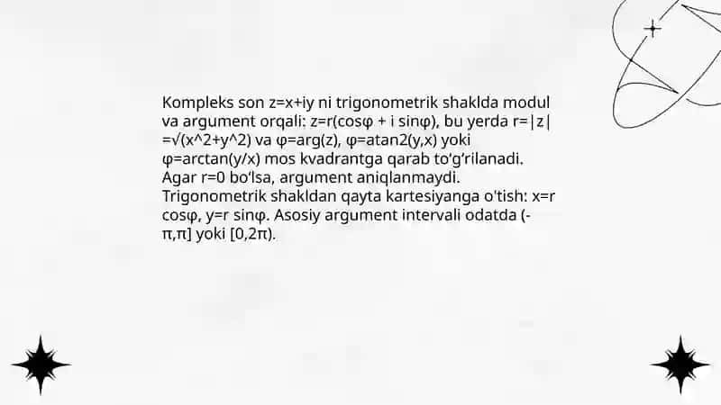 Triganometrik shakldagi kompleks sonlar ustida amallar 3