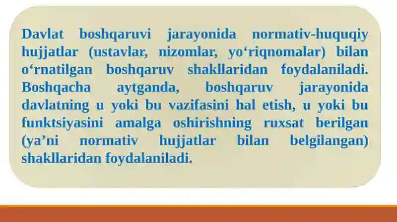Boshqaruvning huquqiy aktlari va ma’muriy–huquqiy shartnomalar.Ishontirish va rag‘batlantirish 3