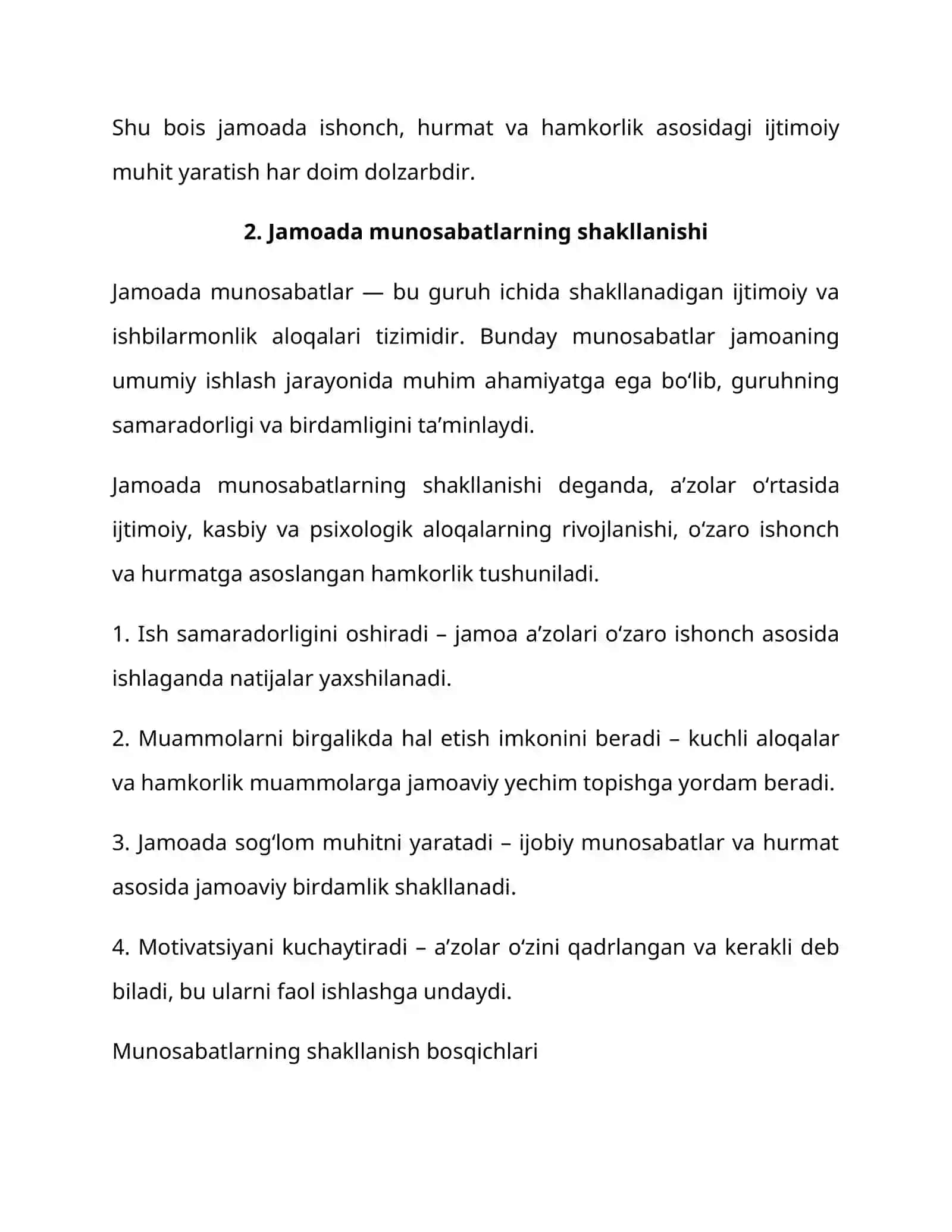 Jamoada munosabatlarning o'rnatilishi 3