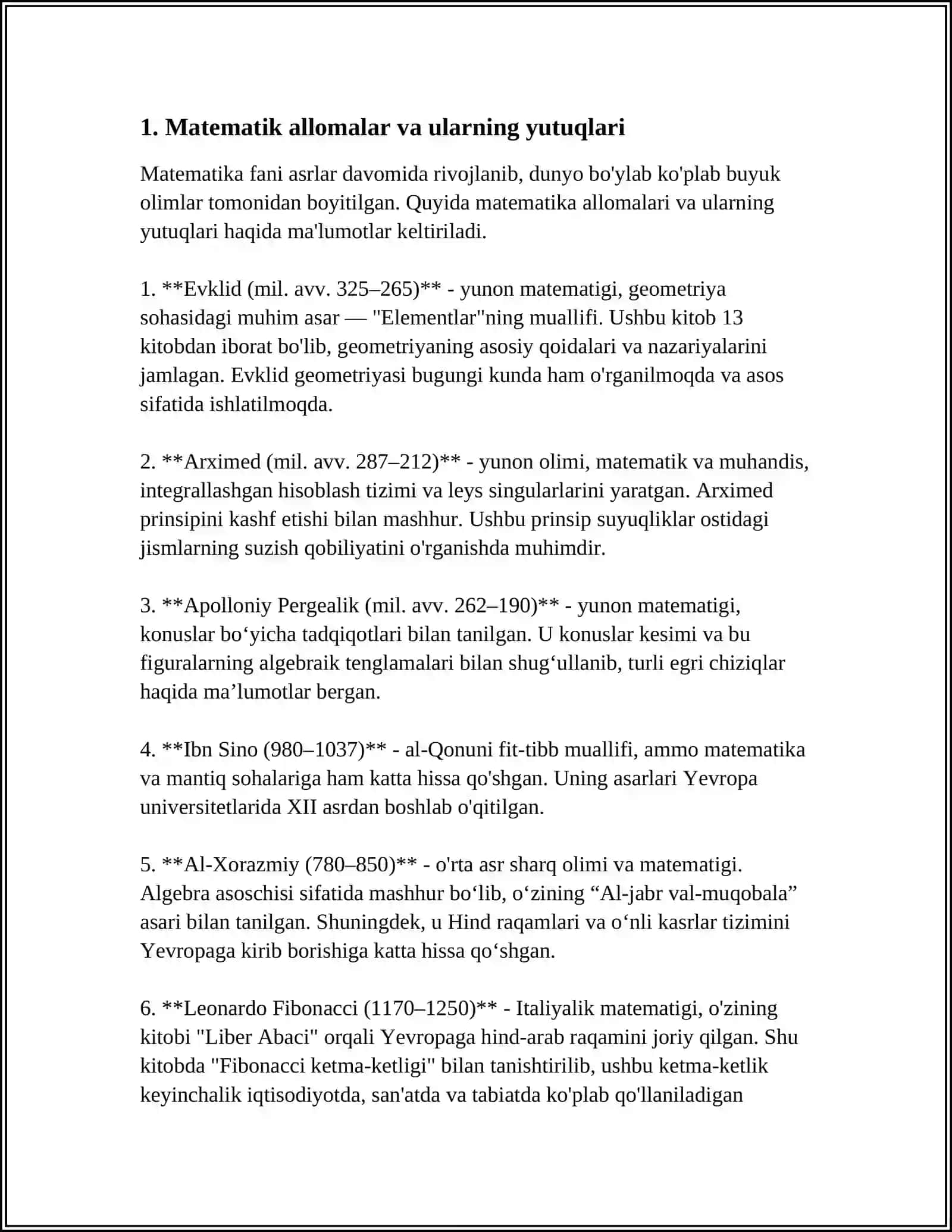 MUSTAQIL ISH Mavzu: MATEMATIK ALLOMALAR TARIXI 3
