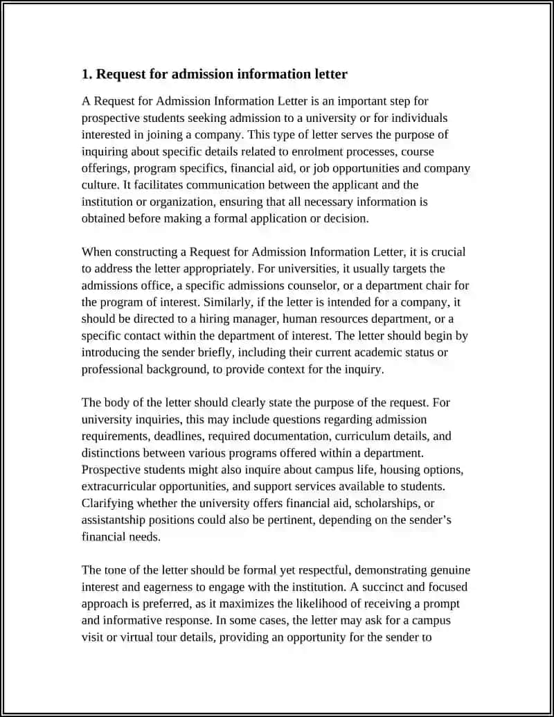 Request for Admission Information Letter 3