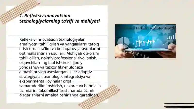 Refleksiv-innovatsion texnologiyalar haqida tõliq ma'lumot berish 3