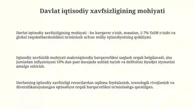 MAMLAKAT IQTISODIY XAVFSIZLIKGI TUSHUNCHASI OB'EKTI SUB'EKTI VA TURLARI 3
