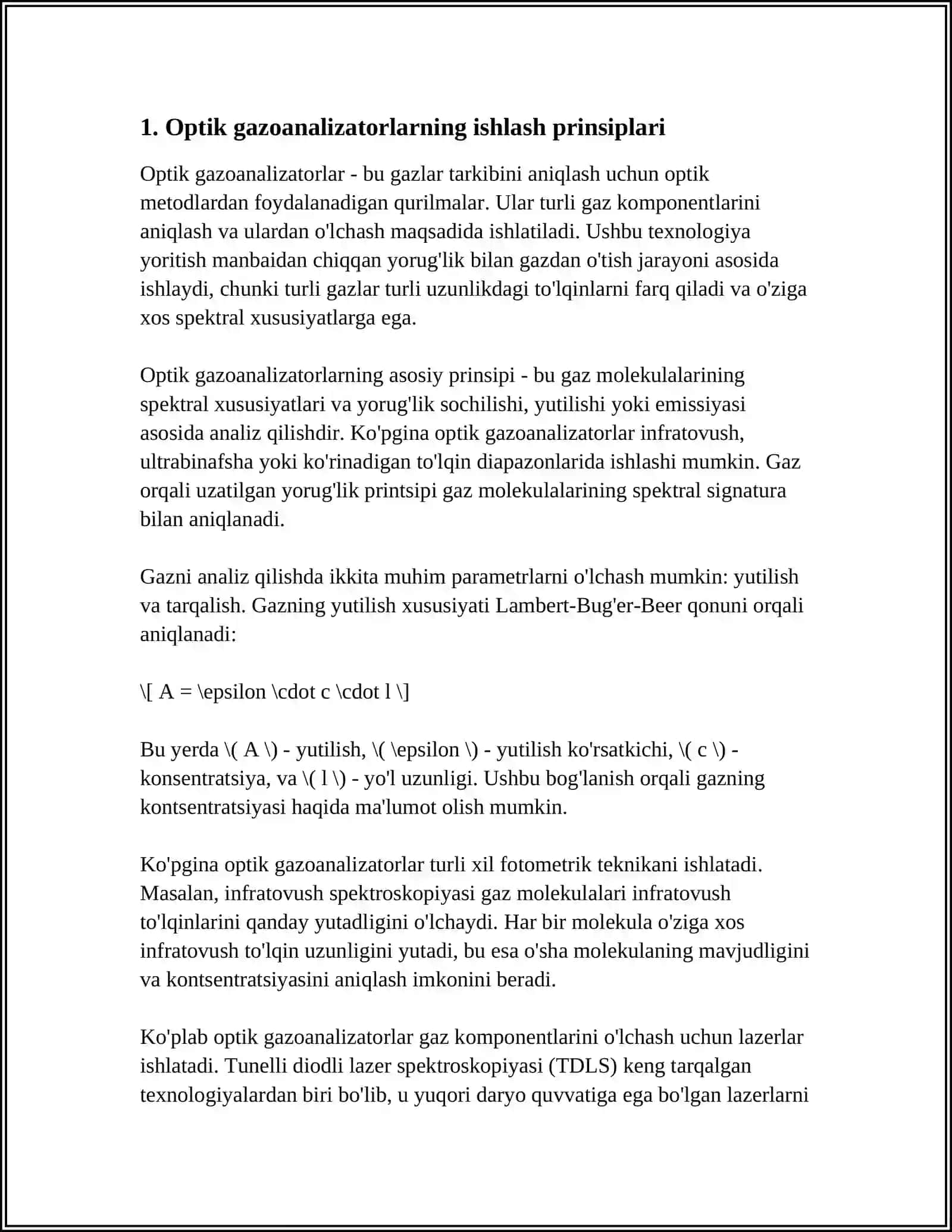 OPTIK GAZOANALIZATORLAR. ELEKTROKIMYOVIY GAZOANALIZATORLAR. FOTOKOLORIMETRIK GAZOANALIZATORLAR 3