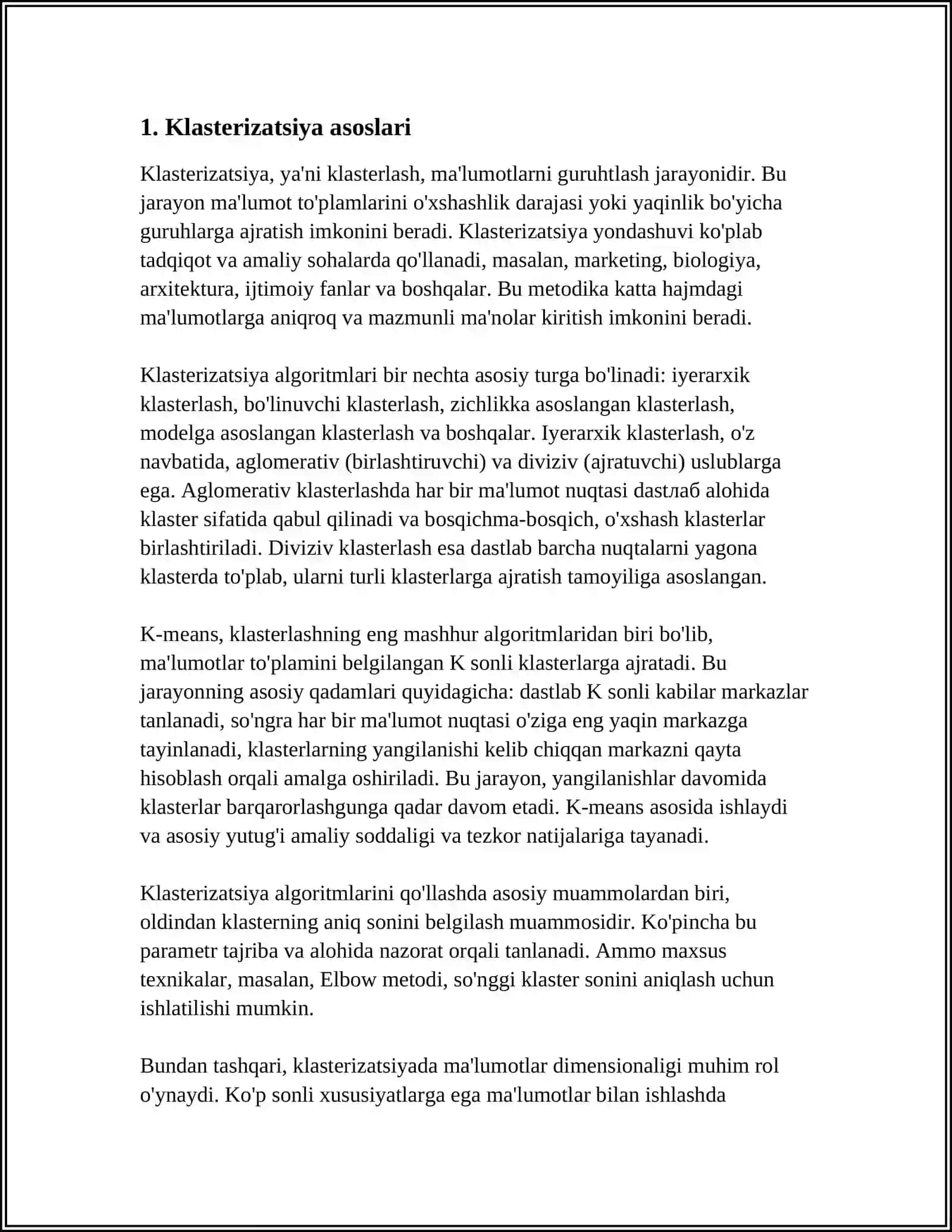 MALUMOTLARNI KLASTERIZASIYA QILISH USULLARI 3