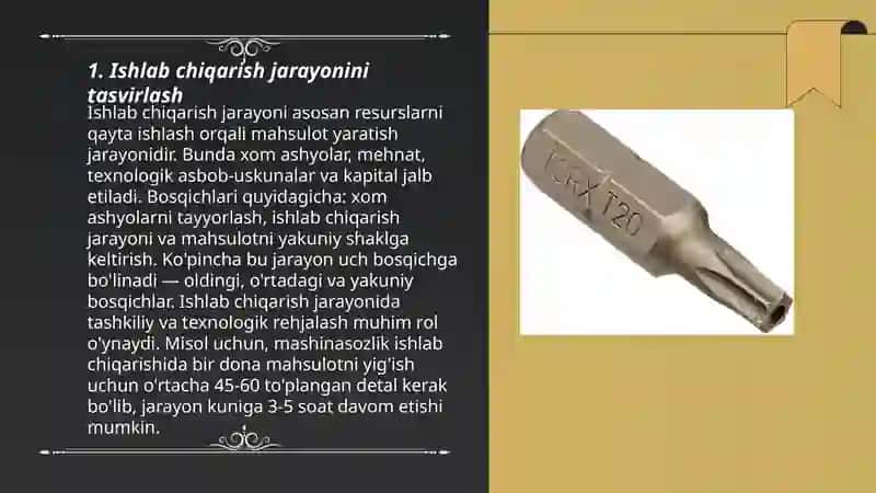 Mahsulot ishlab chiqarish maromiyligi qiymati 3