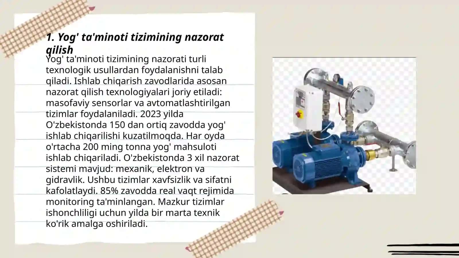 Nasos stansiyasining yordamchi-yog‘ bilan taminlash jihozlash tizimi 3
