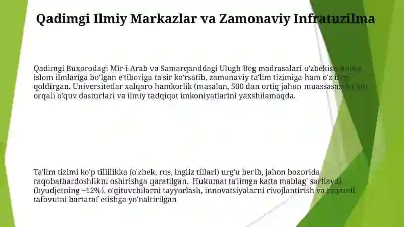 Oʻzbekiston Respublikasi ta'lim tizimining afzalligi va oʻziga xosligi 3