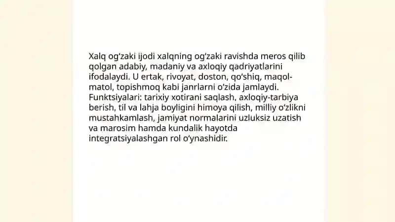 Xalq ogʻzaki ijodi xalq qadriyatlarining tarkibiy qismi sifatida 3