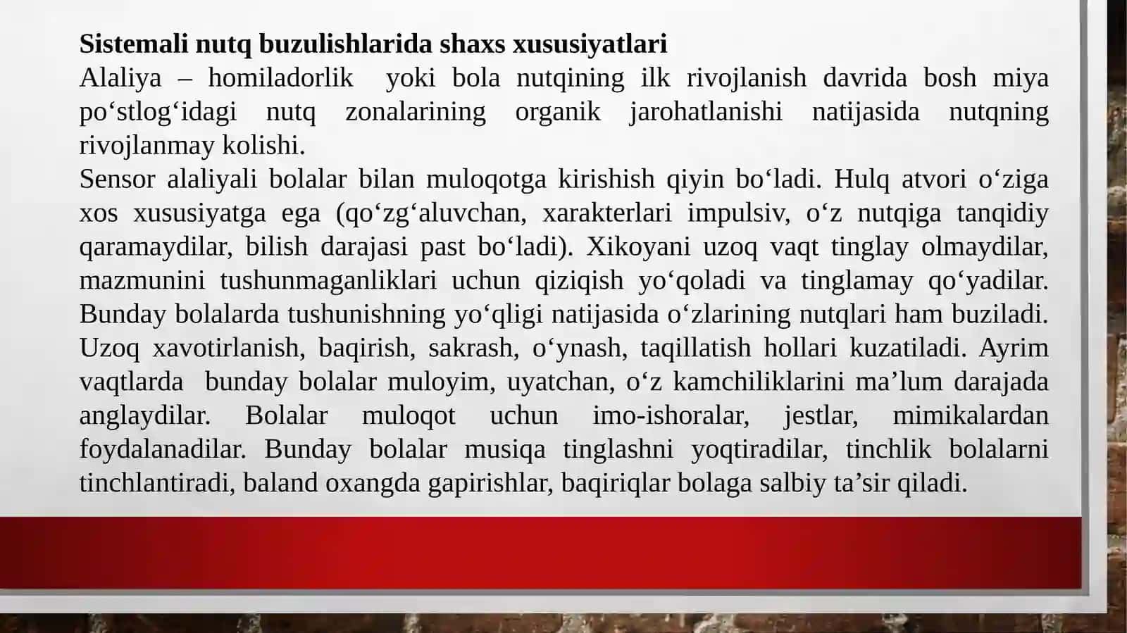 Nutq nuqsoniga ega bolalar shaxsiy xususiyatlar aralashmalari psixologik korreksiya usullari 3