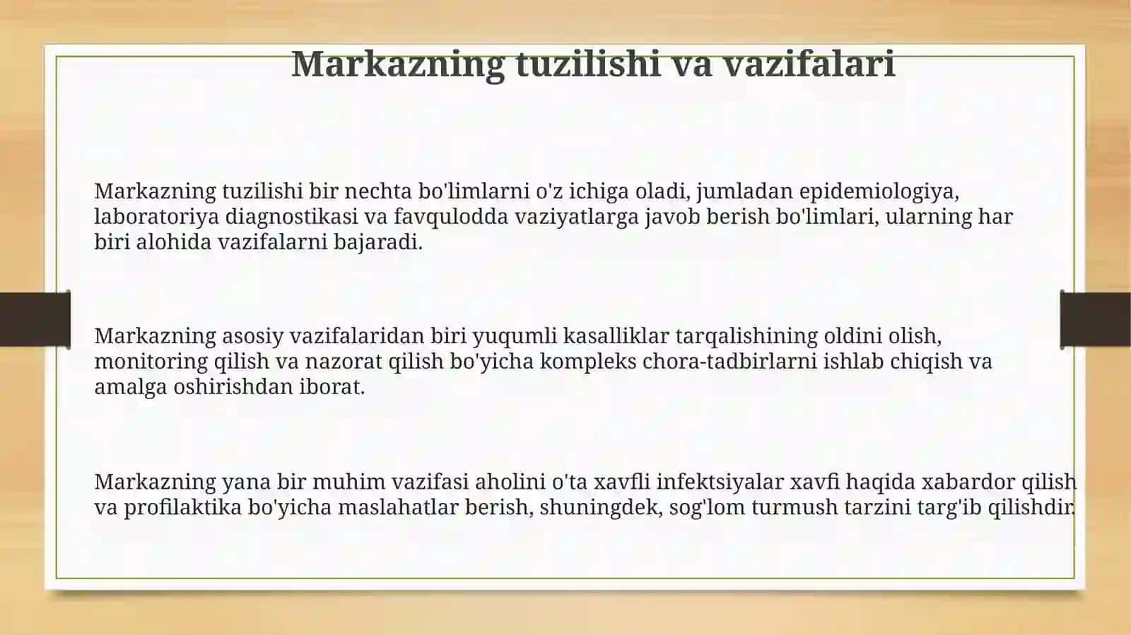 Karantin va o'taxavfli infeksiyalar profilaktika markazida epidemiya qarshi choratadbirlar 3
