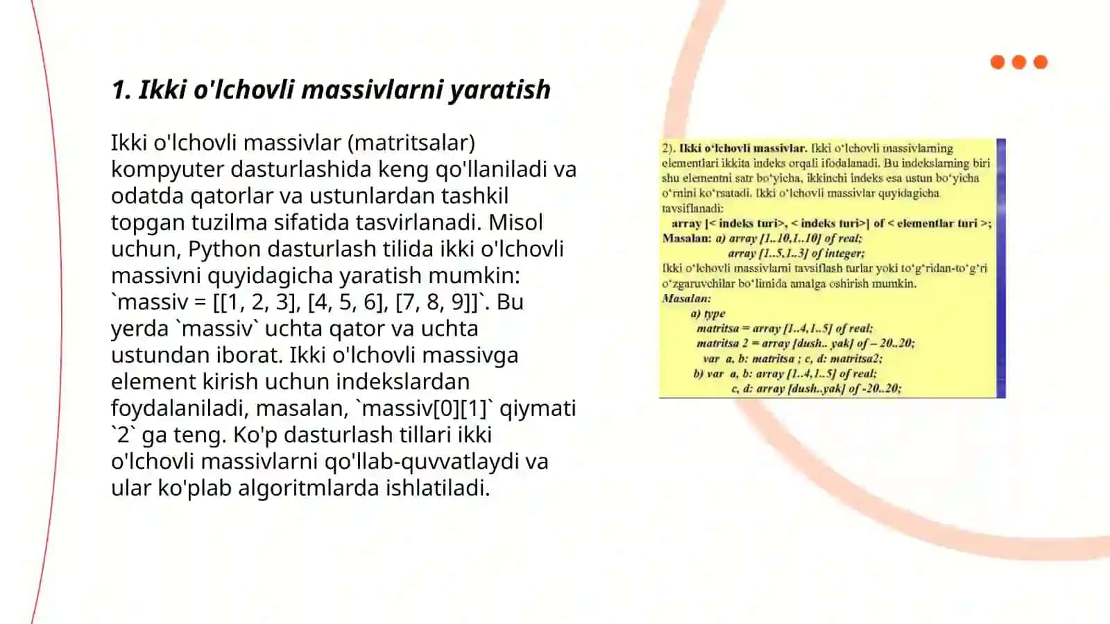 Ikki o'lchovli massivlar bilan ishlash 3