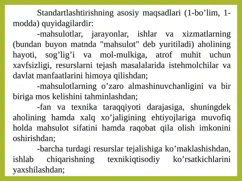 O‘zbekiston Respublikasining «Standartlashtirish To‘g‘risida»gi Qonuni 3