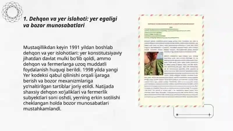 Mustaqillik yillarida qishloq xo'jaligi va sanoat sohasidagi o'zgarishlar 3