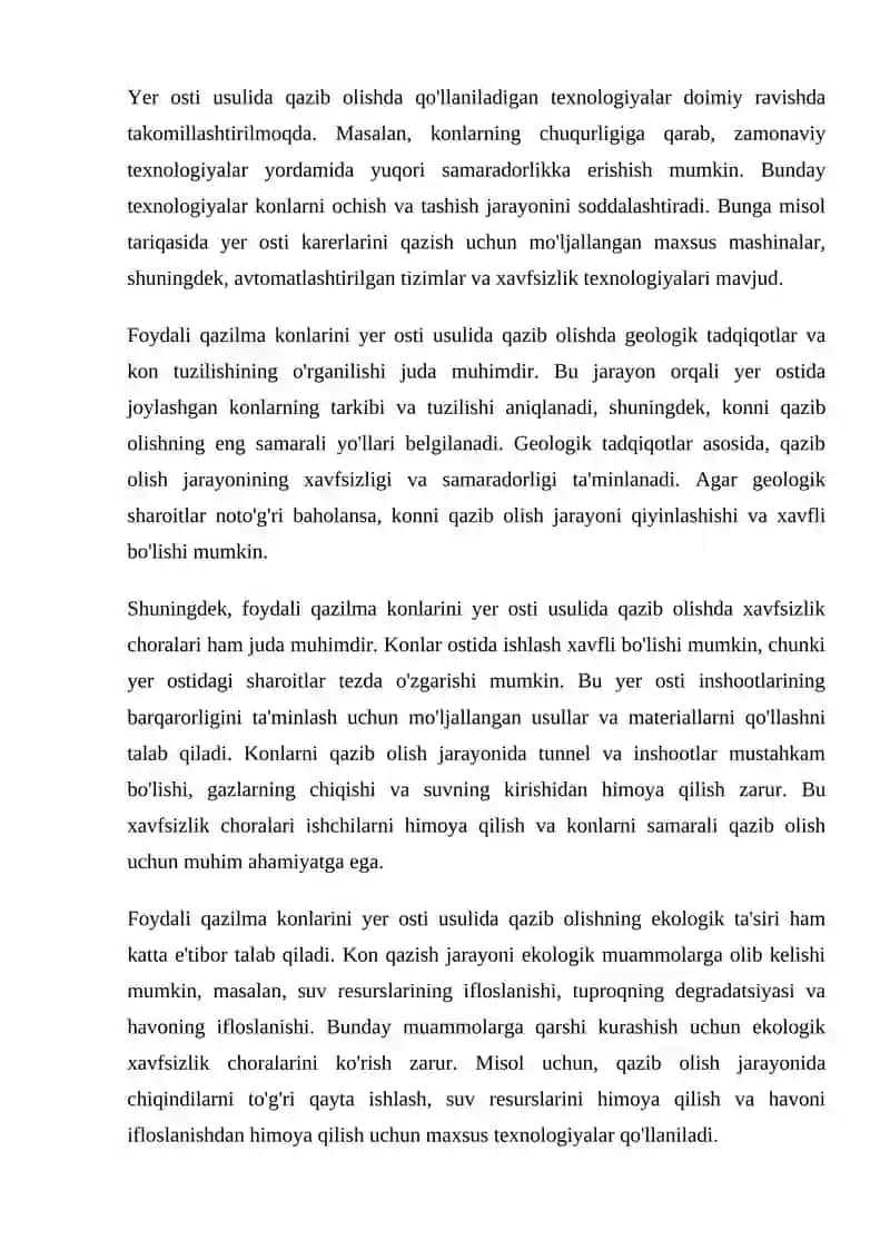 Foydaliqazilma konlarini yer osti usulida qazib olish imkoniyatlari 3