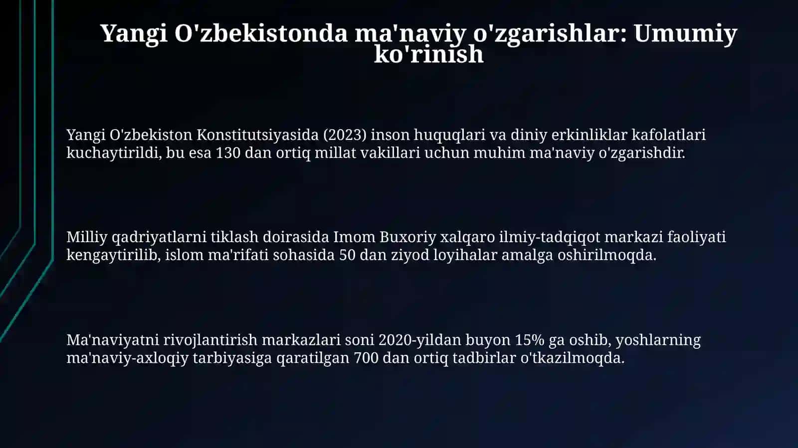 Yangi O'zbekistonda amalga oshirilayotgan maʼnaviy oʻzgarishlar 3