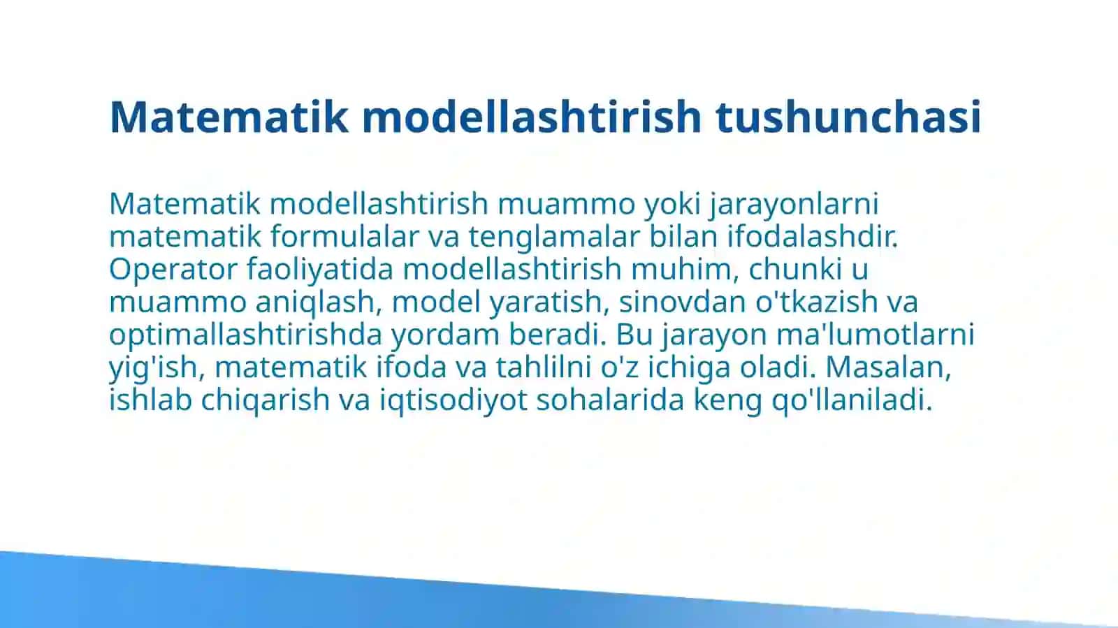 Matematik modellashtirish operator faoliyati 3
