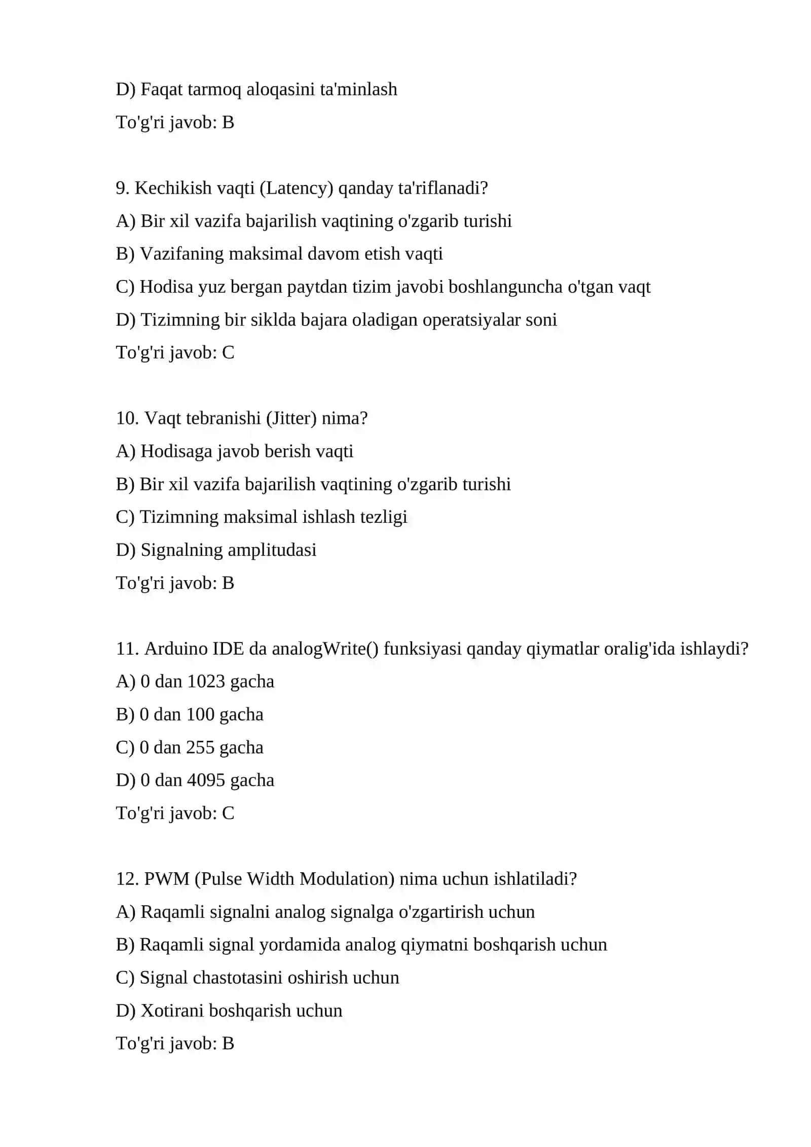 O'rnatilgan TIZIMLAR FANI BO'YICHA TEST SAVOLLARI (1–50) 3