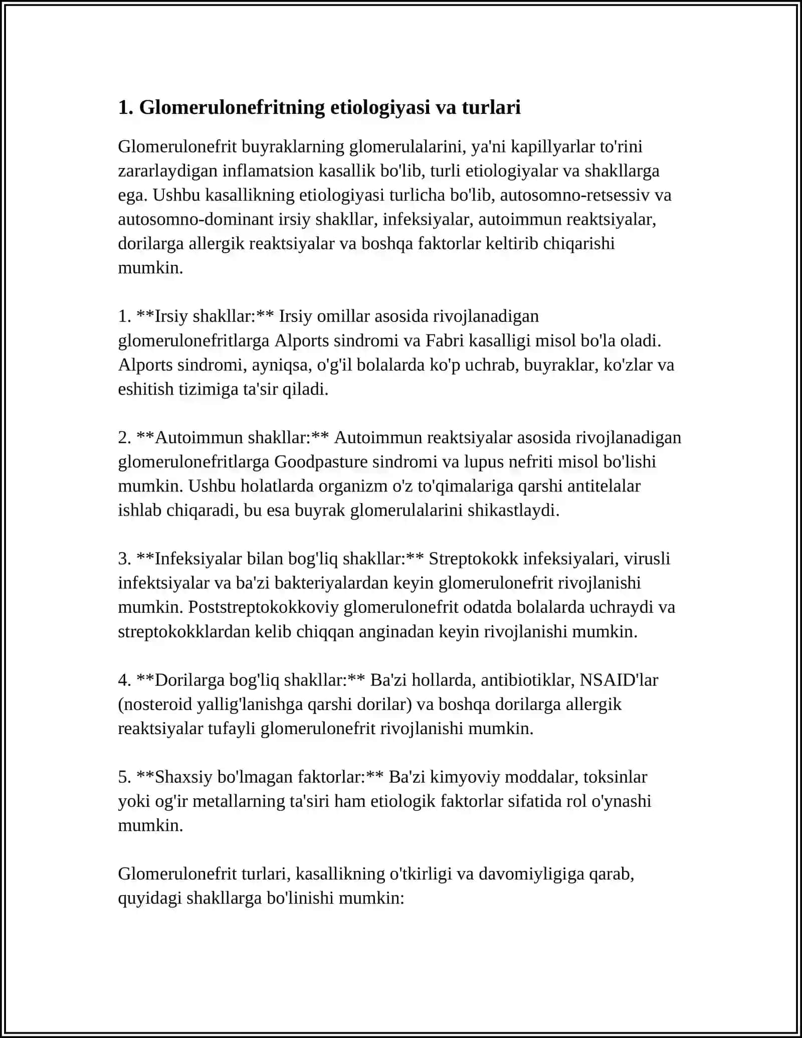 BUYRAK VA SIYDIK ISHLAB CHIQARISH KASALLIKLARI: GLOMERULONEFRIT VA PIYELONEFRIT 3
