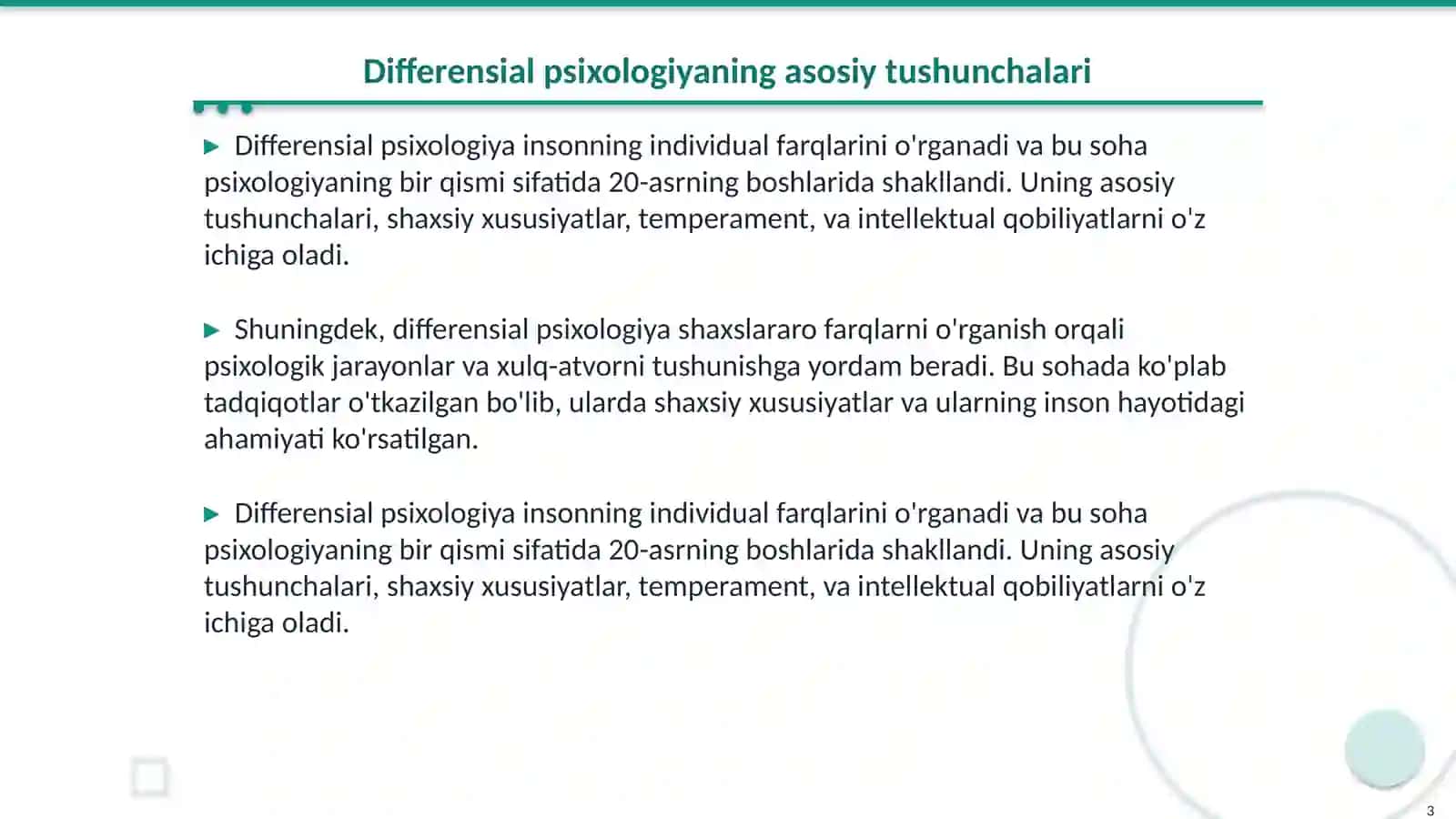 Differensial psixologiya usullarining tasnifi 3
