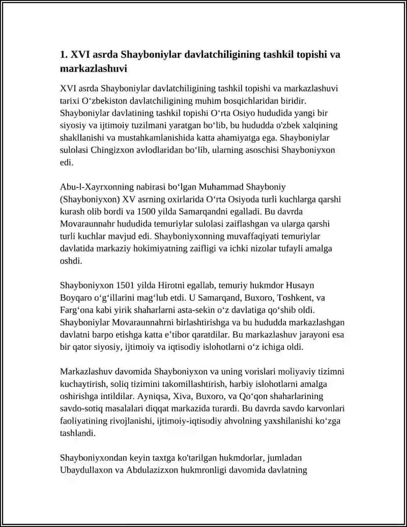 OʻZBEK DAVLATCHILIGINING SHAKLLANISHI VA TARAQQIYOT BOSQICHLARI XVI-XX 3