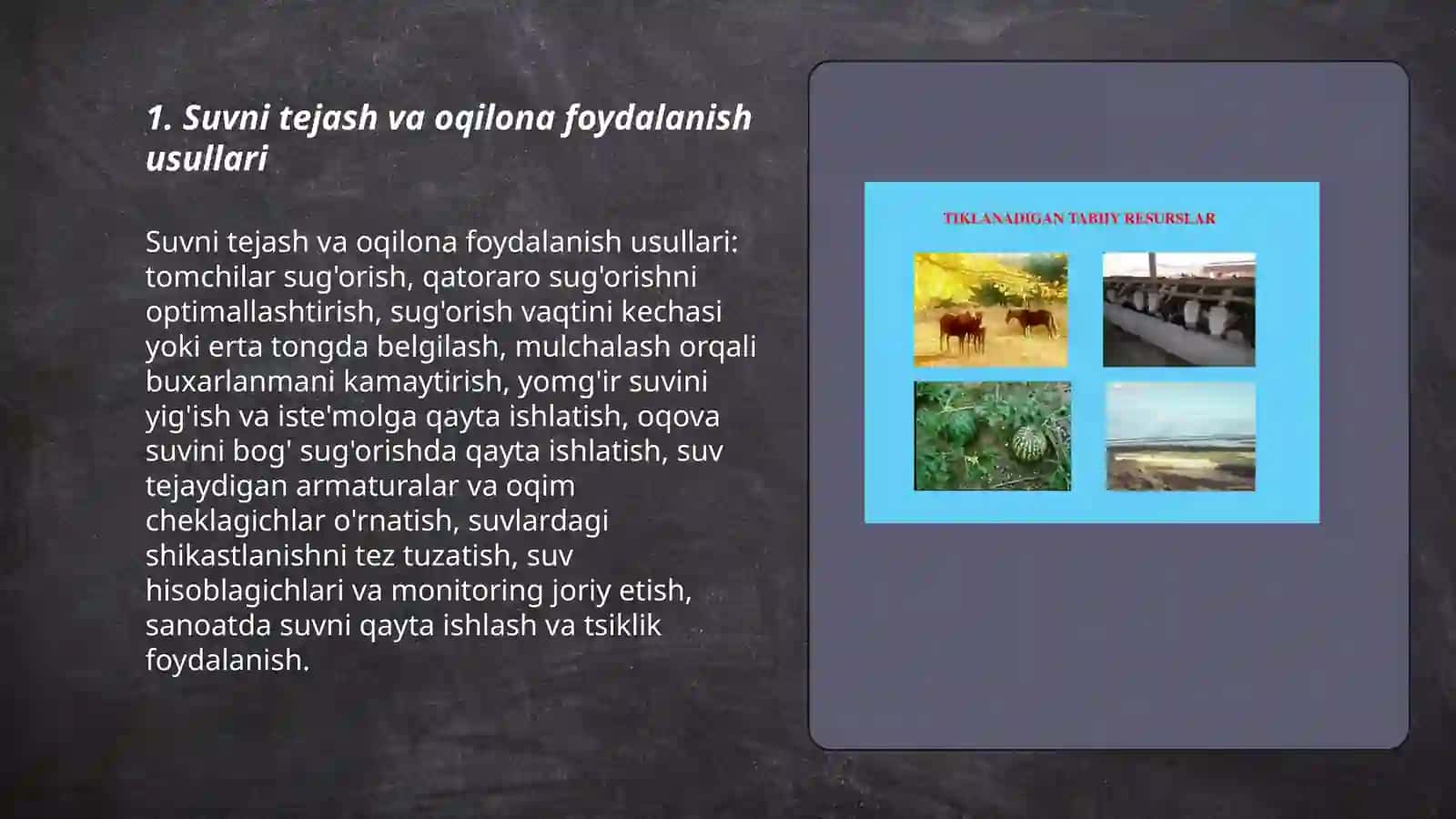 Tabiiy resurslardan oqilona foydalanish yo'llari 3